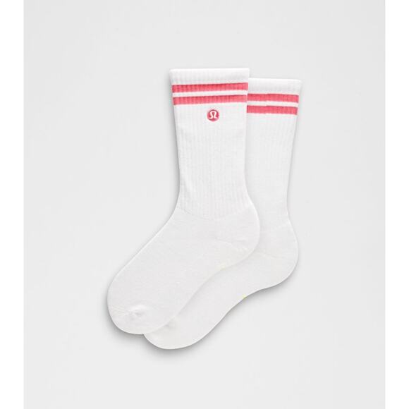 Lululemon Unisex Daily Essential Crew Socks Striped Size L White/Desert Red - Picture 3 of 6